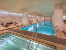 Indoor pool, open 6 AM to 11 PM, lifeguards on site