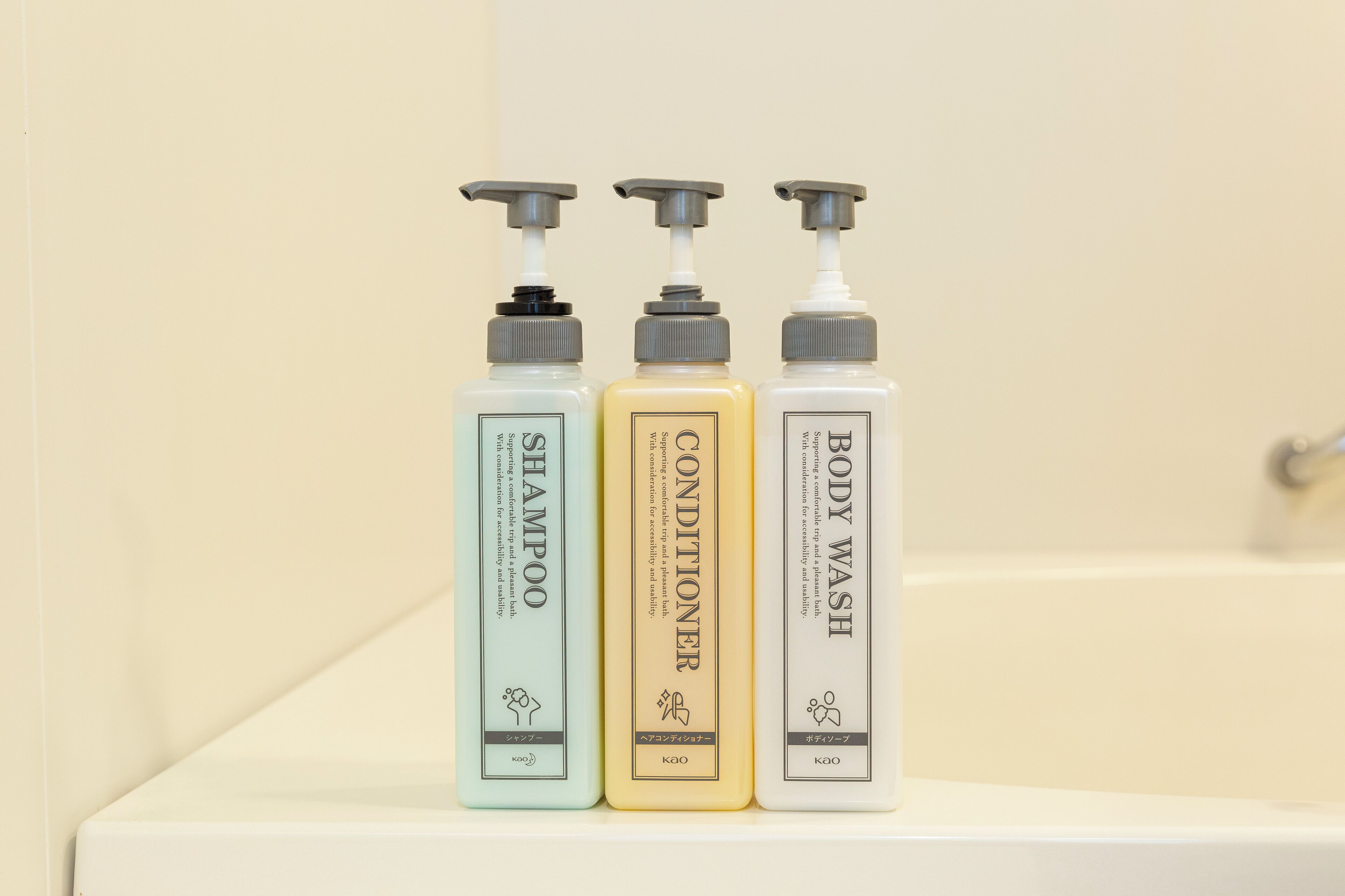 combined shower/bathtub, free toiletries, hair dryer, slippers