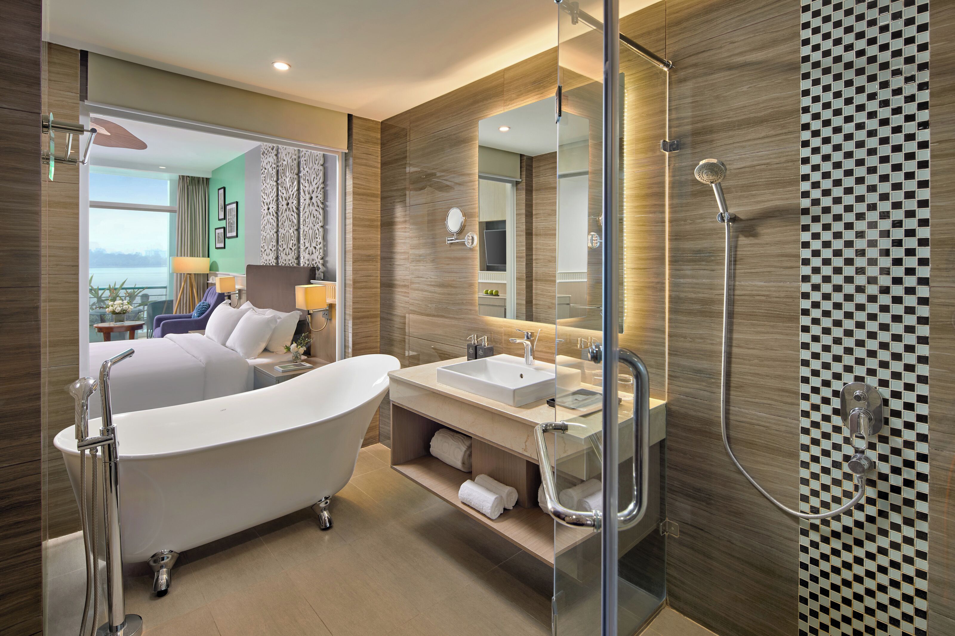 shower, free toiletries, hair dryer, bathrobes