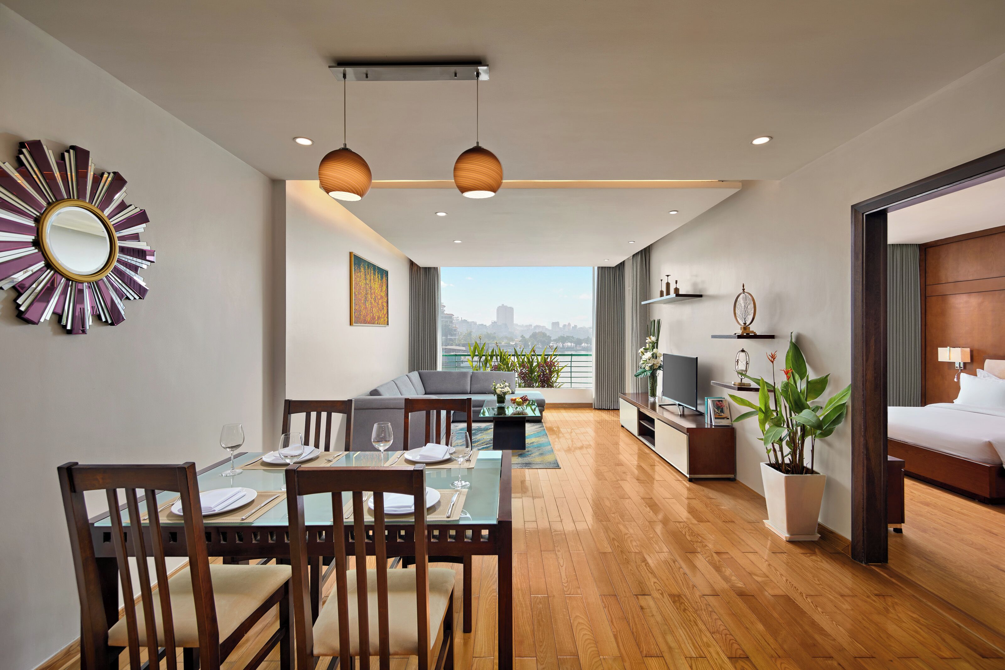 luxury apartment, 1 bedroom (city view) | living area | 43-inch lcd tv with cable channels, tv, fireplace