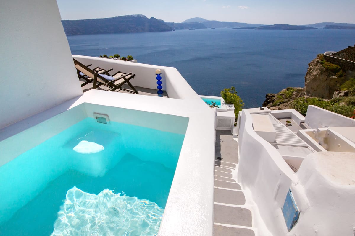 Deluxe-Villa, 1 Schlafzimmer, Whirlpool, Meerblick (Villa Paride) | Terrasse/Patio