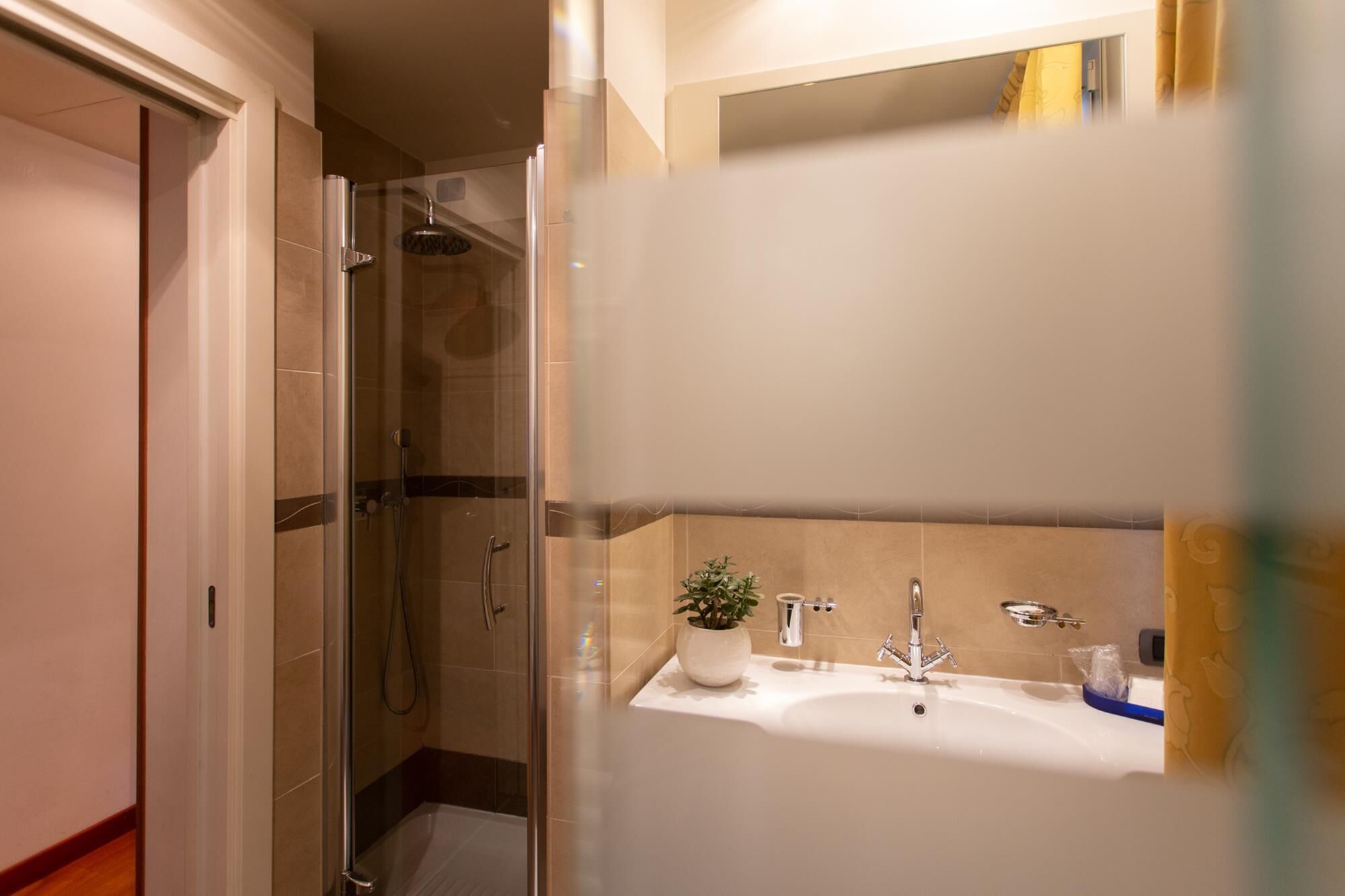 separate bathtub and shower, rainfall showerhead, free toiletries