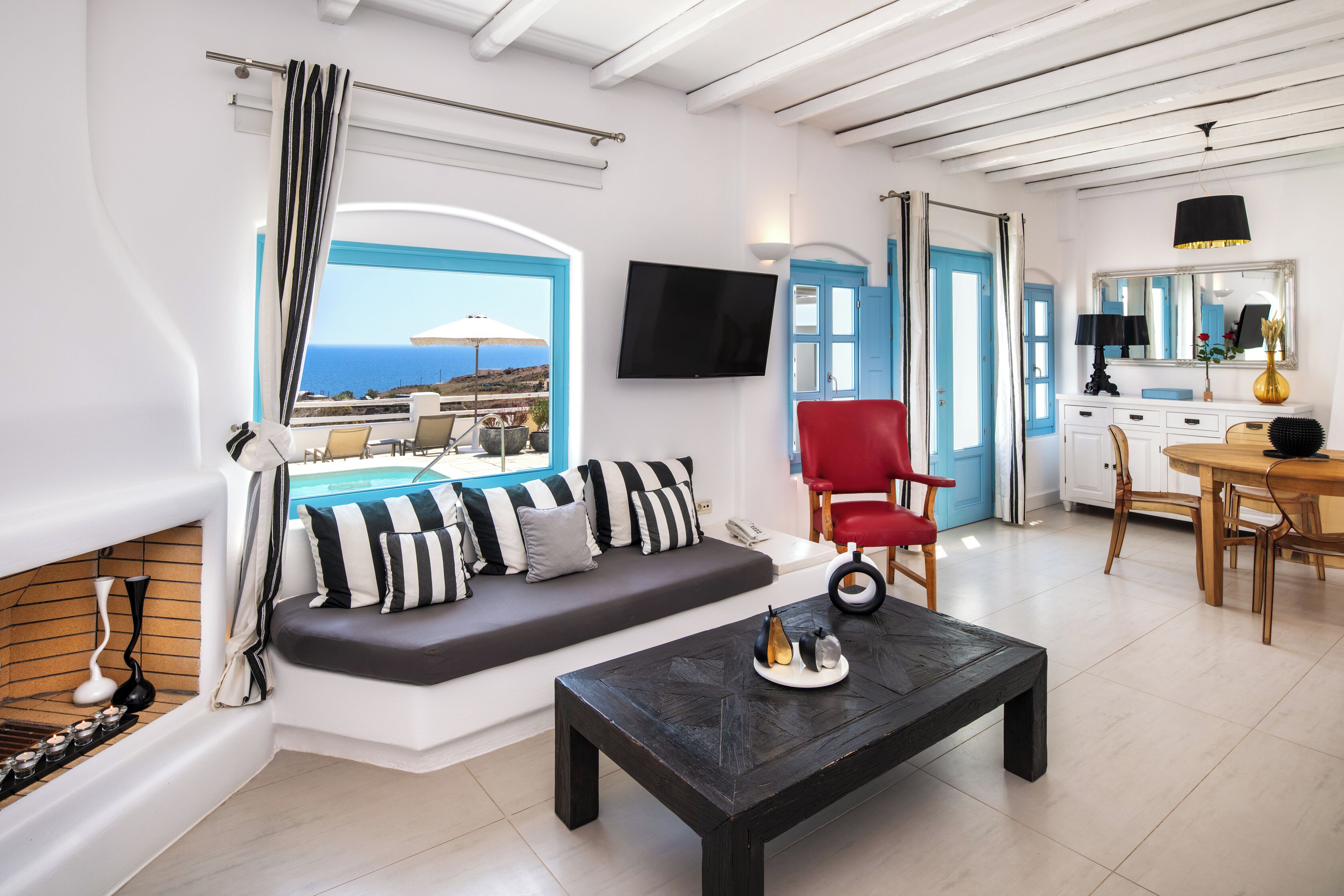 Three Bedroom Villa with private pool and sea view | Living area | 32-inch flat-screen TV with satellite channels, TV