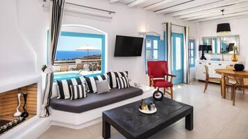 Three Bedroom Villa with private pool and sea view | Living area | 32-inch flat-screen TV with satellite channels, TV