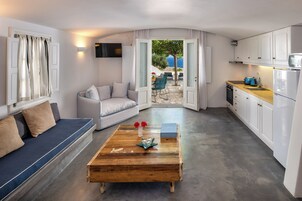 One Bedroom Suite with Private Pool and Sea View | Living area | 32-inch flat-screen TV with satellite channels, TV