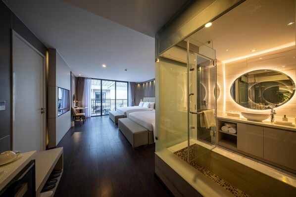 Habitación ejecutiva, 2 camas matrimoniales, para no fumadores, vista al jardín (with Sofabed) | Ropa de cama de alta calidad y minibar 