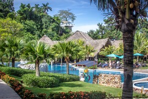 7 outdoor pools, pool umbrellas, pool loungers
