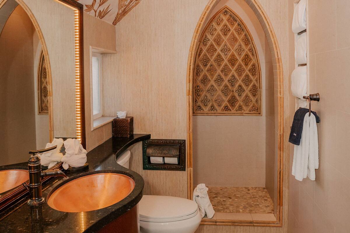 deluxe room, multiple beds, ocean view | bathroom | shower, free toiletries, hair dryer, bathrobes