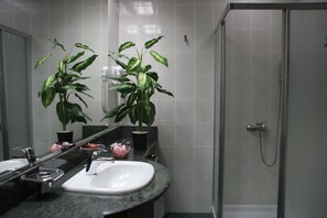 Douche, articles de toilette (gratuits), séchoir à cheveux
