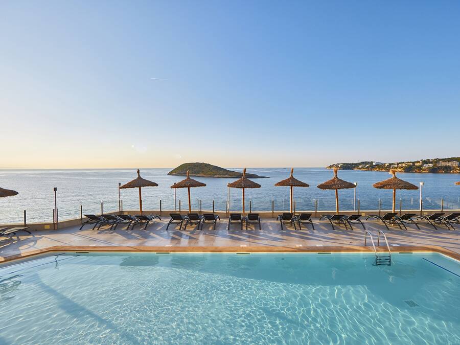 Outdoor pool, pool umbrellas, pool loungers