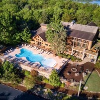 Indoor pool, outdoor pool, pool umbrellas