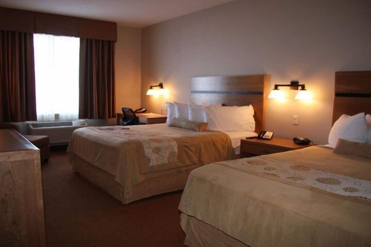 standard room, 2 queen beds, refrigerator & microwave, lake view | 1 bedroom, desk, laptop workspace, iron/ironing board