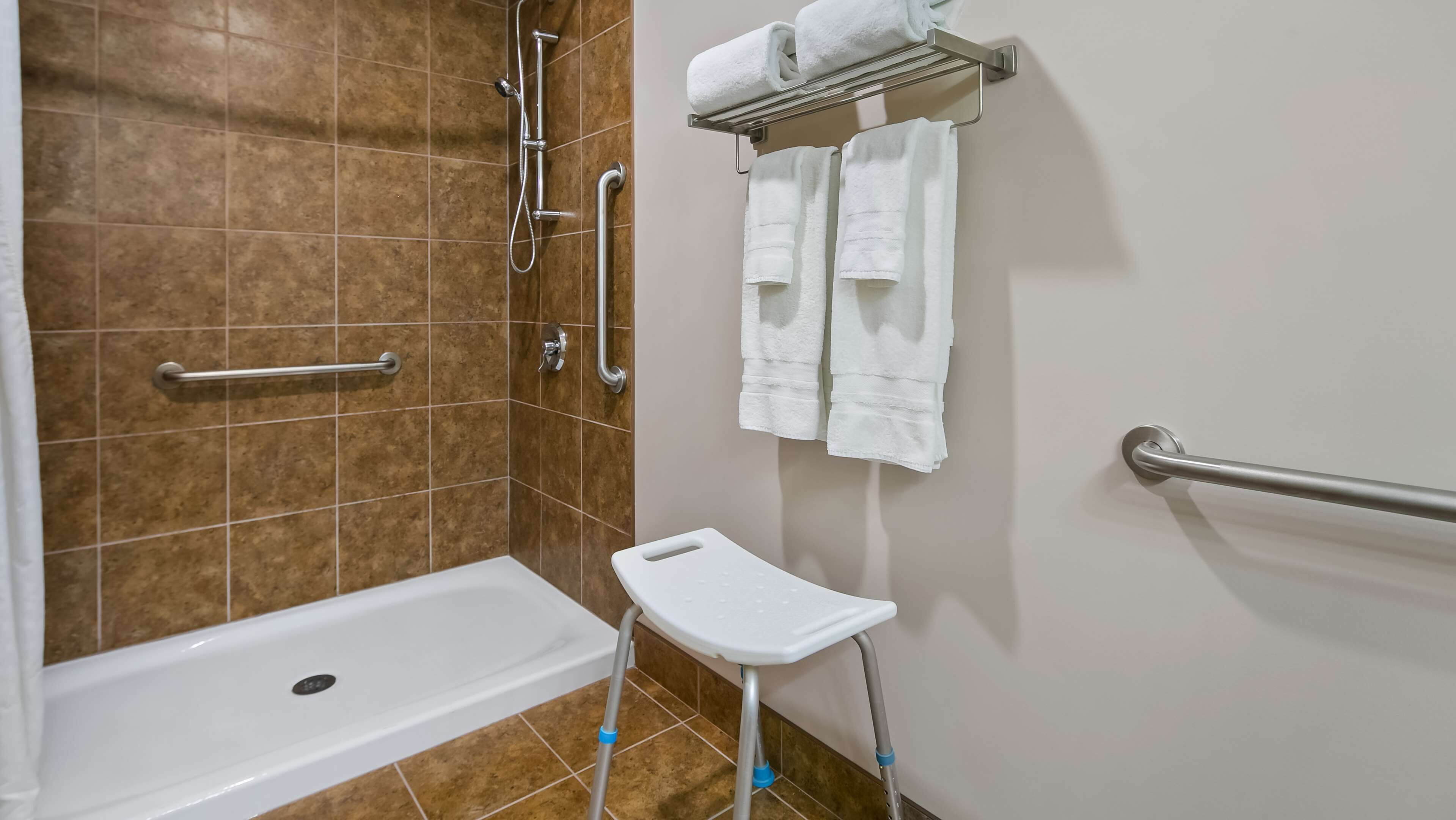 standard room, 2 queen beds, accessible, non smoking (walk-in shower) | bathroom | free toiletries, hair dryer, towels, soap