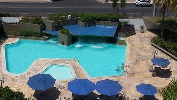 Ulkouima-allas avoinna 8.00–20.00, aurinkovarjoja, aurinkotuoleja