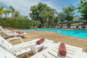 Outdoor pool, pool umbrellas