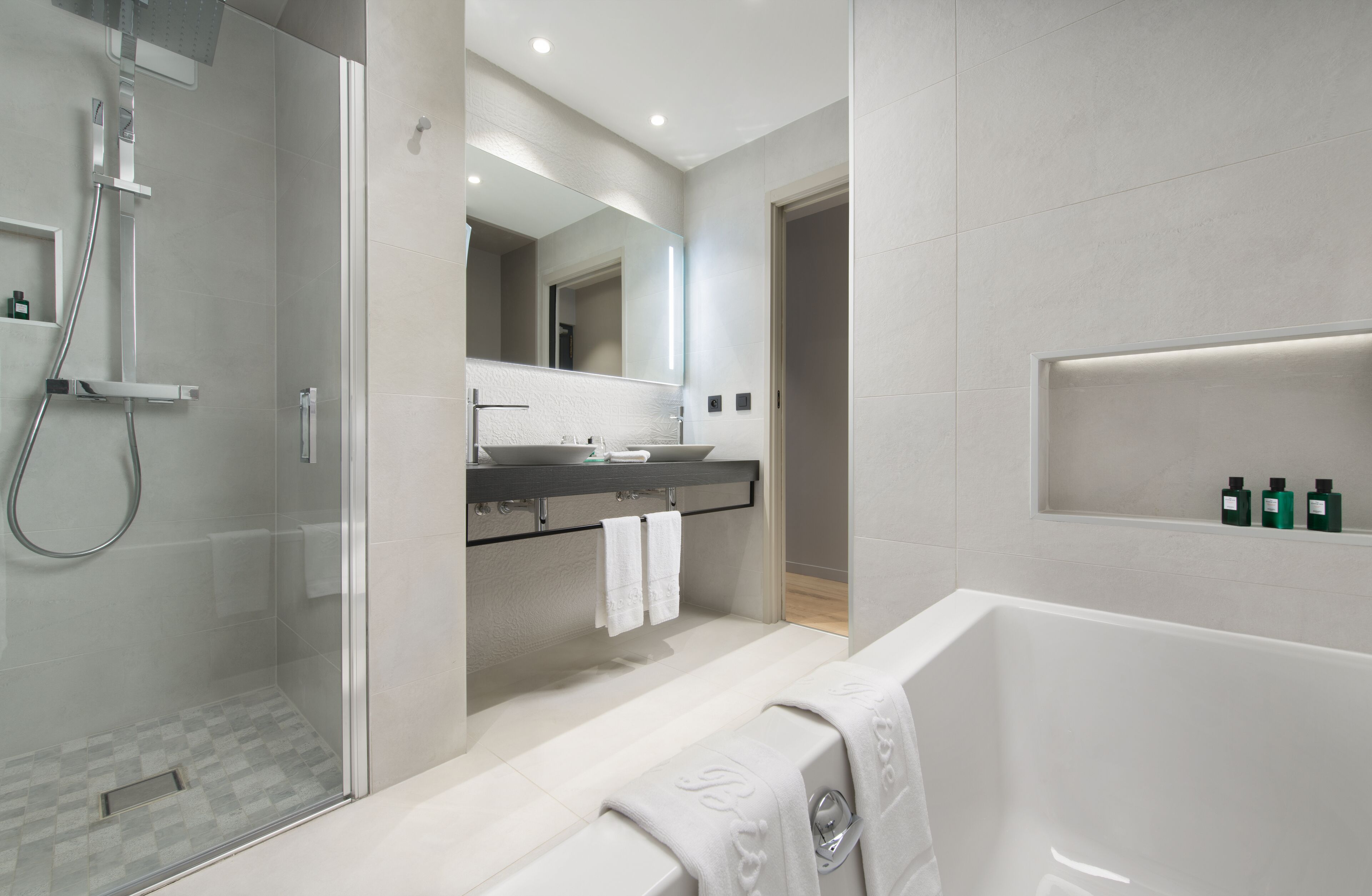 free toiletries, hair dryer, bathrobes, towels