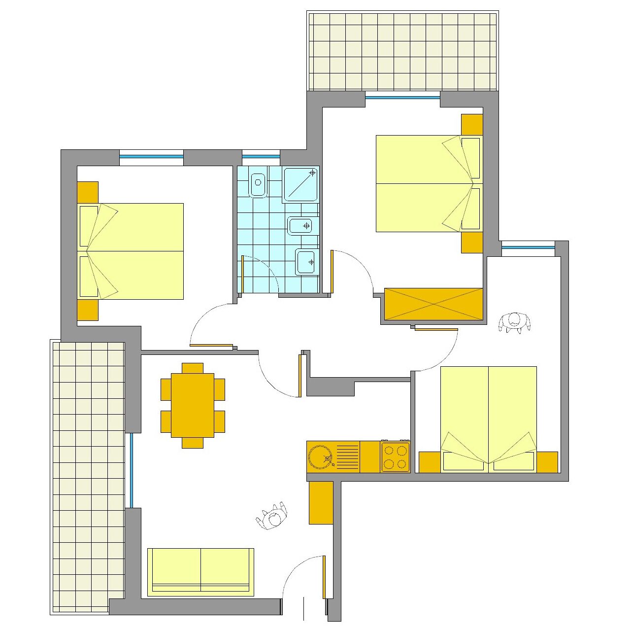 standard apartment, 3 bedrooms, balcony (6 pax) | floor plan
