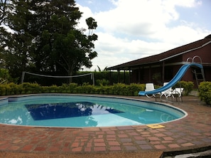 Outdoor pool, sun loungers