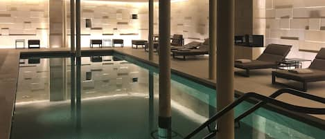 Indoor pool, open 8:00 AM to 8:00 PM, sun loungers