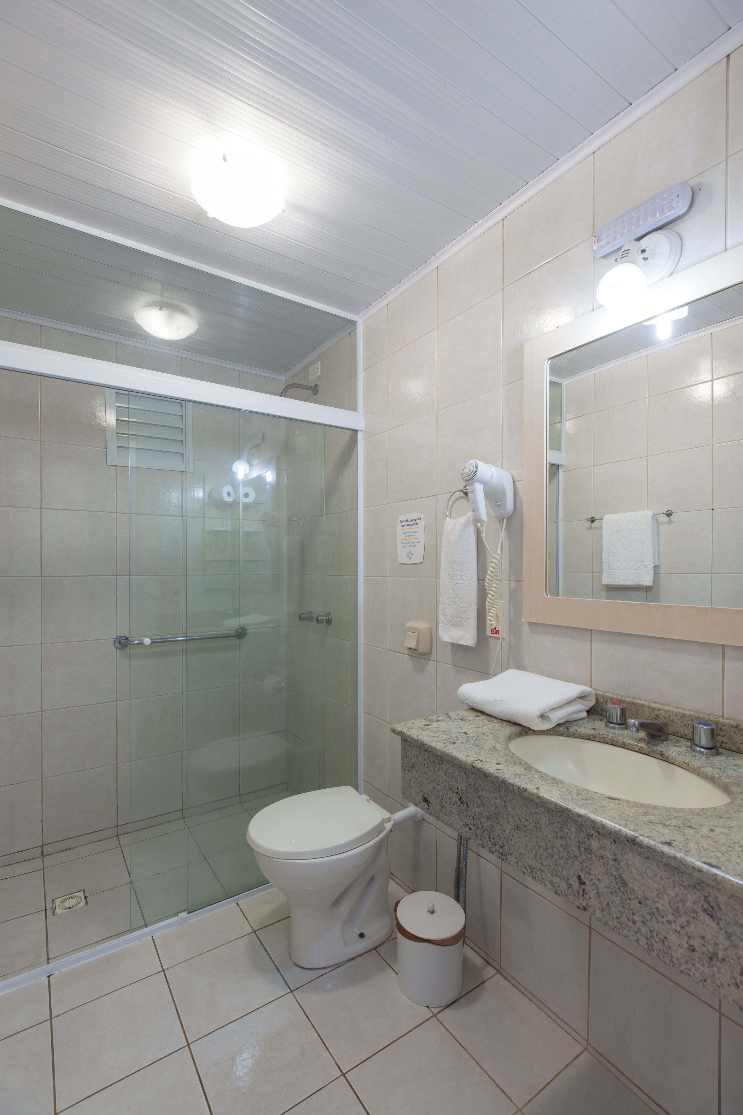 superior room | bathroom | shower, hair dryer, towels