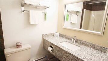 Estúdio, cozinha americana, no piso térreo (No Pets Allowed) | Banheiro | Chuveiro, secador de cabelo, toalhas de banho, shampoo