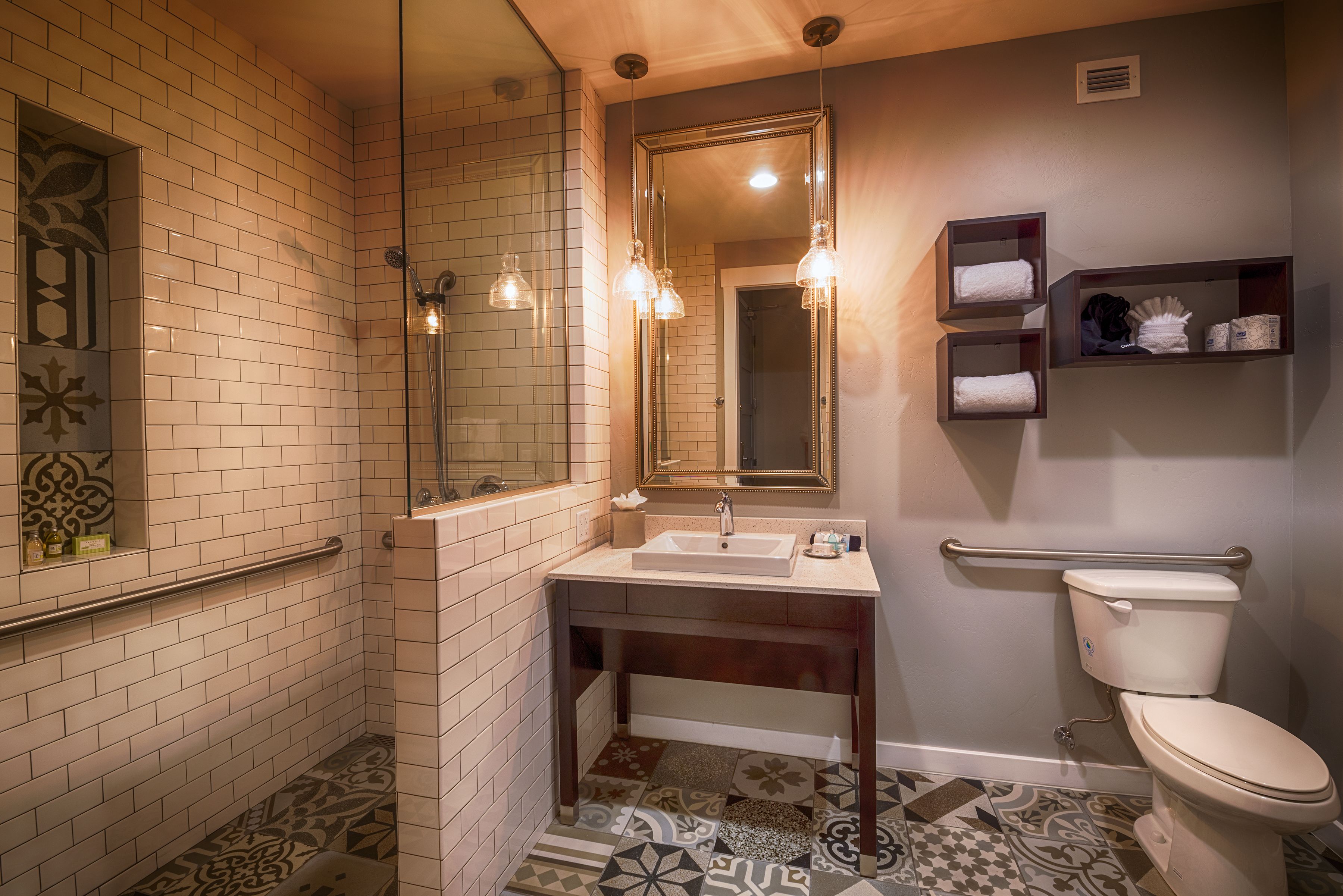 deluxe room, 2 queen beds | bathroom | shower, free toiletries, hair dryer, towels