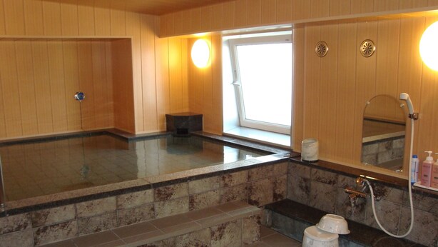 A bathroom with a stone bathtub, a shower, and a toilet. - Hotel Route Inn Gifu Hashima Ekimae (Hashima)