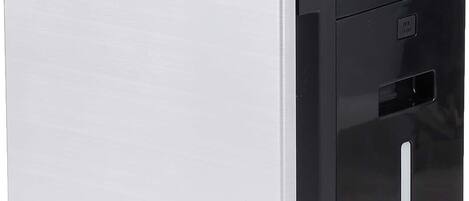 A compact, modern virus washer with a sleek design, featuring a prominent brand logo and a control panel on the top.