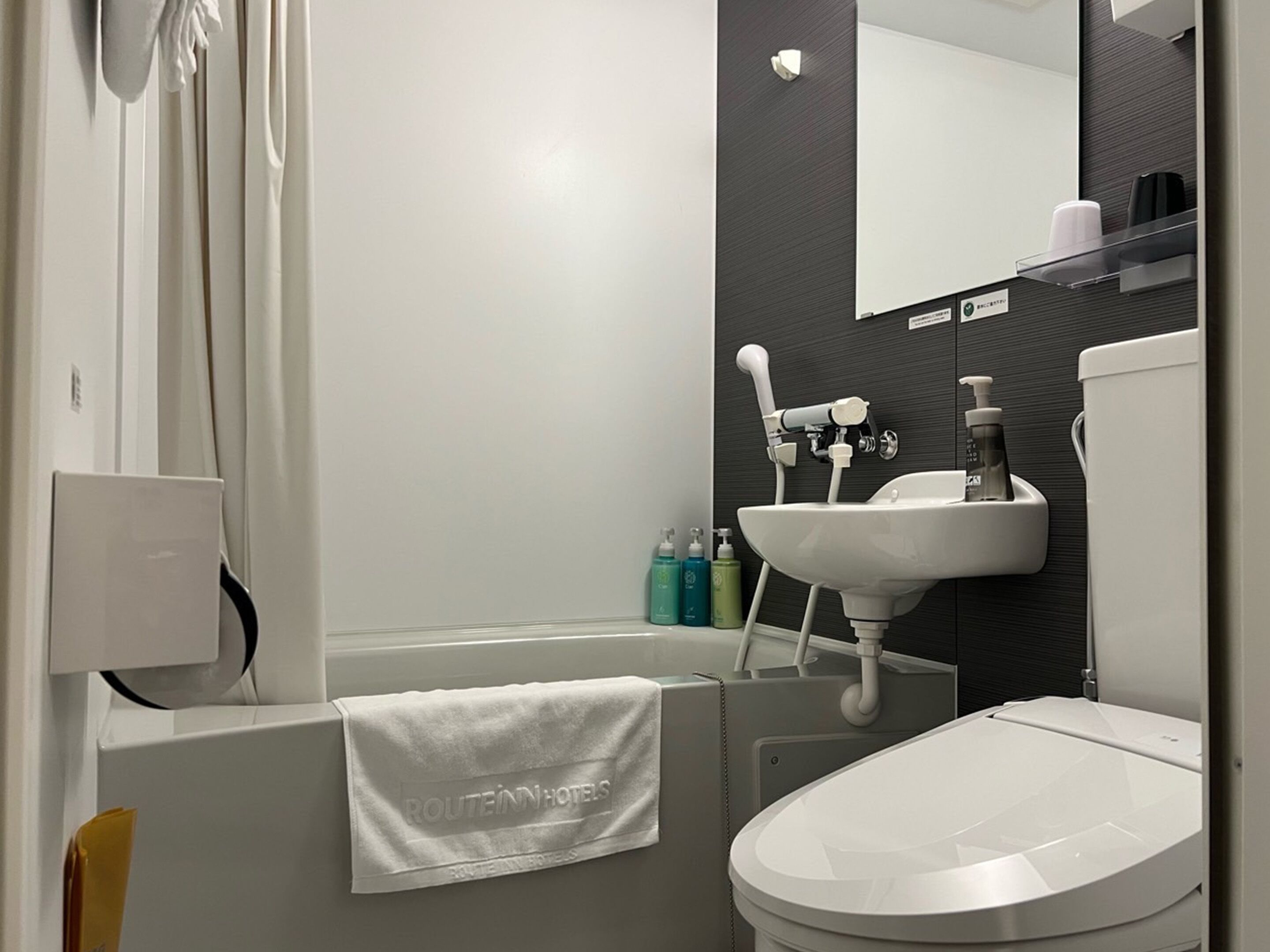 combined shower/bathtub, free toiletries, hair dryer, slippers