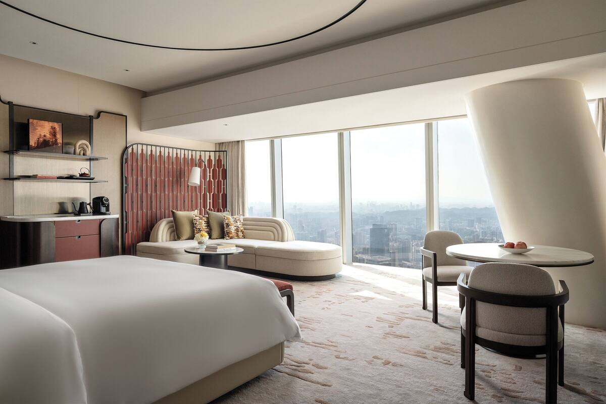 skyline city view room with one king bed | view from room