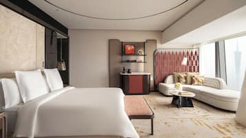 Ropa de cama de alta calidad, cubrecamas y minibar