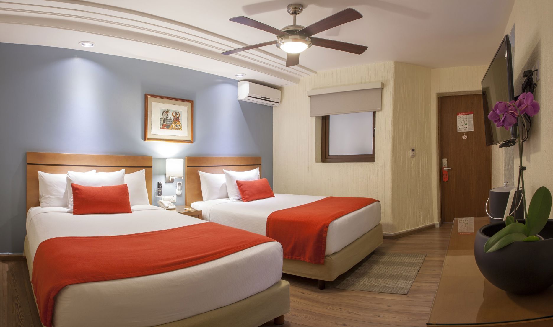 Premium bedding, down comforters, in-room safe, blackout drapes
