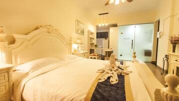 Desk, blackout curtains, free cots/infant beds, rollaway beds