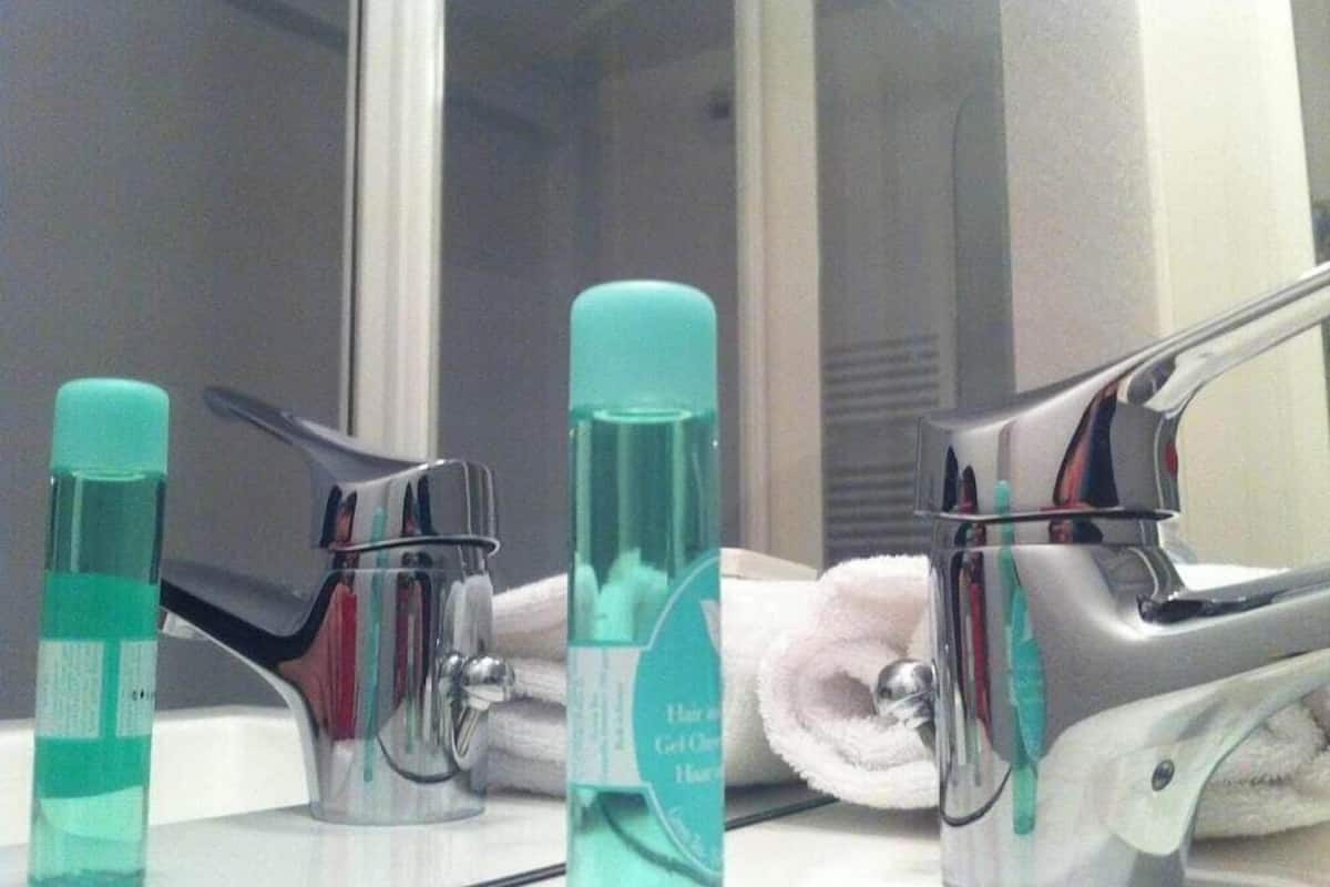 free toiletries, hair dryer, towels