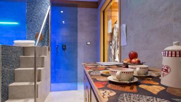 Combined shower/bathtub, hair dryer, bidet