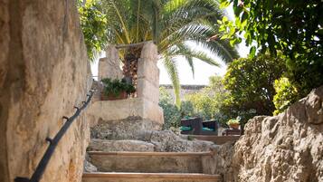 Outdoor pool, pool umbrellas, pool loungers