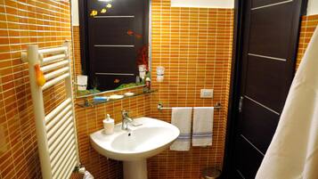 Shower, free toiletries, hair dryer, bidet