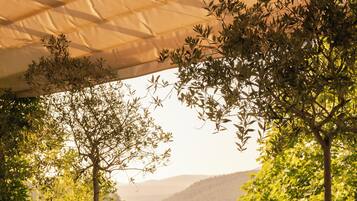 Suite Grand, lato giardino (Santo Pietro) | Biancheria da letto di alta qualità, copriletto in piuma, minibar