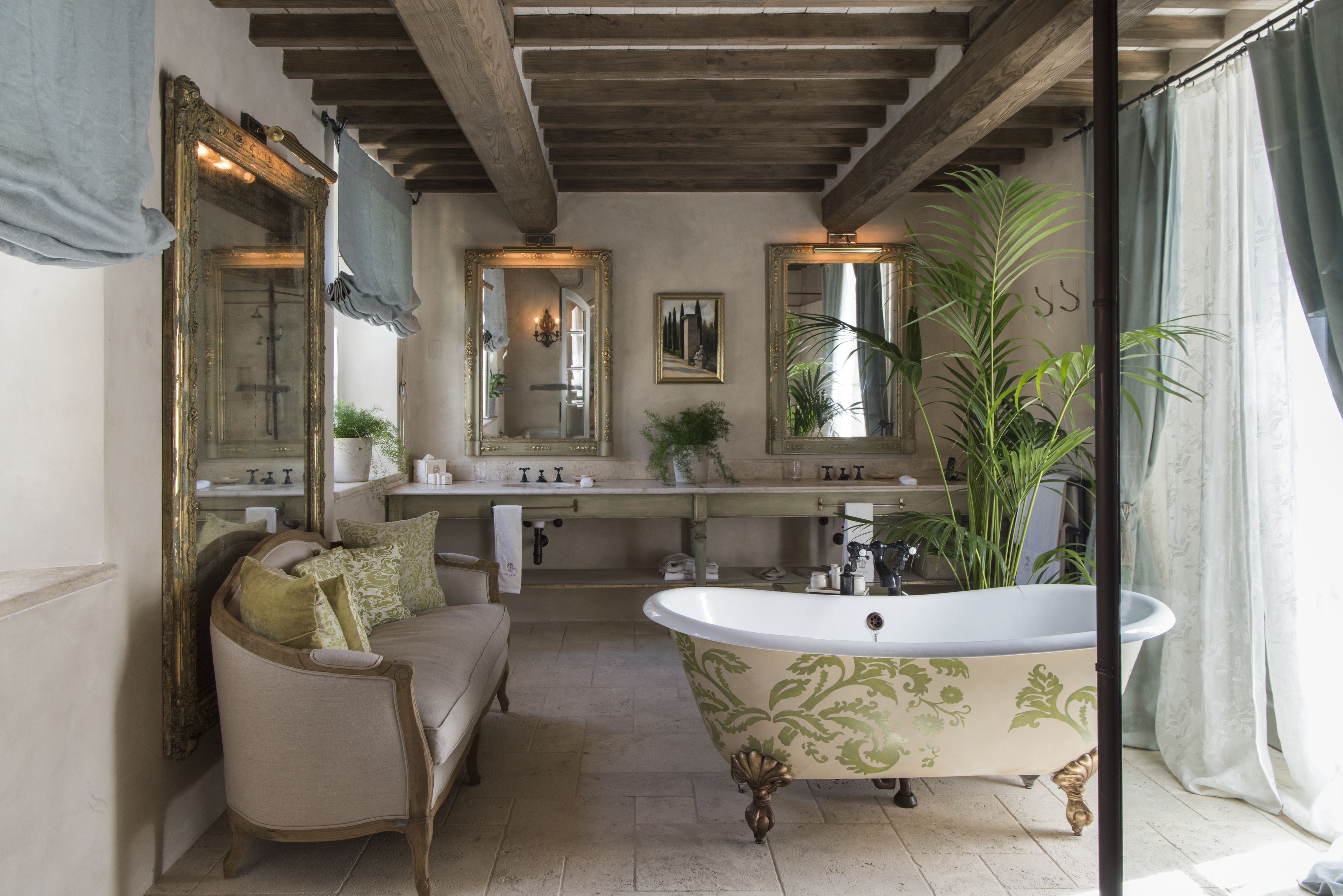 designer toiletries, hair dryer, bathrobes, slippers