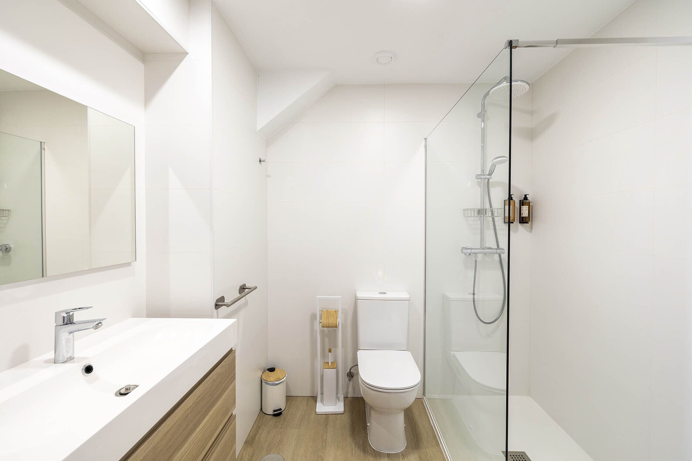 attic apartment | bathroom | shower, rainfall showerhead, free toiletries, hair dryer