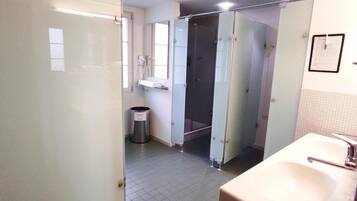 Shower, hair dryer, bathrobes, towels