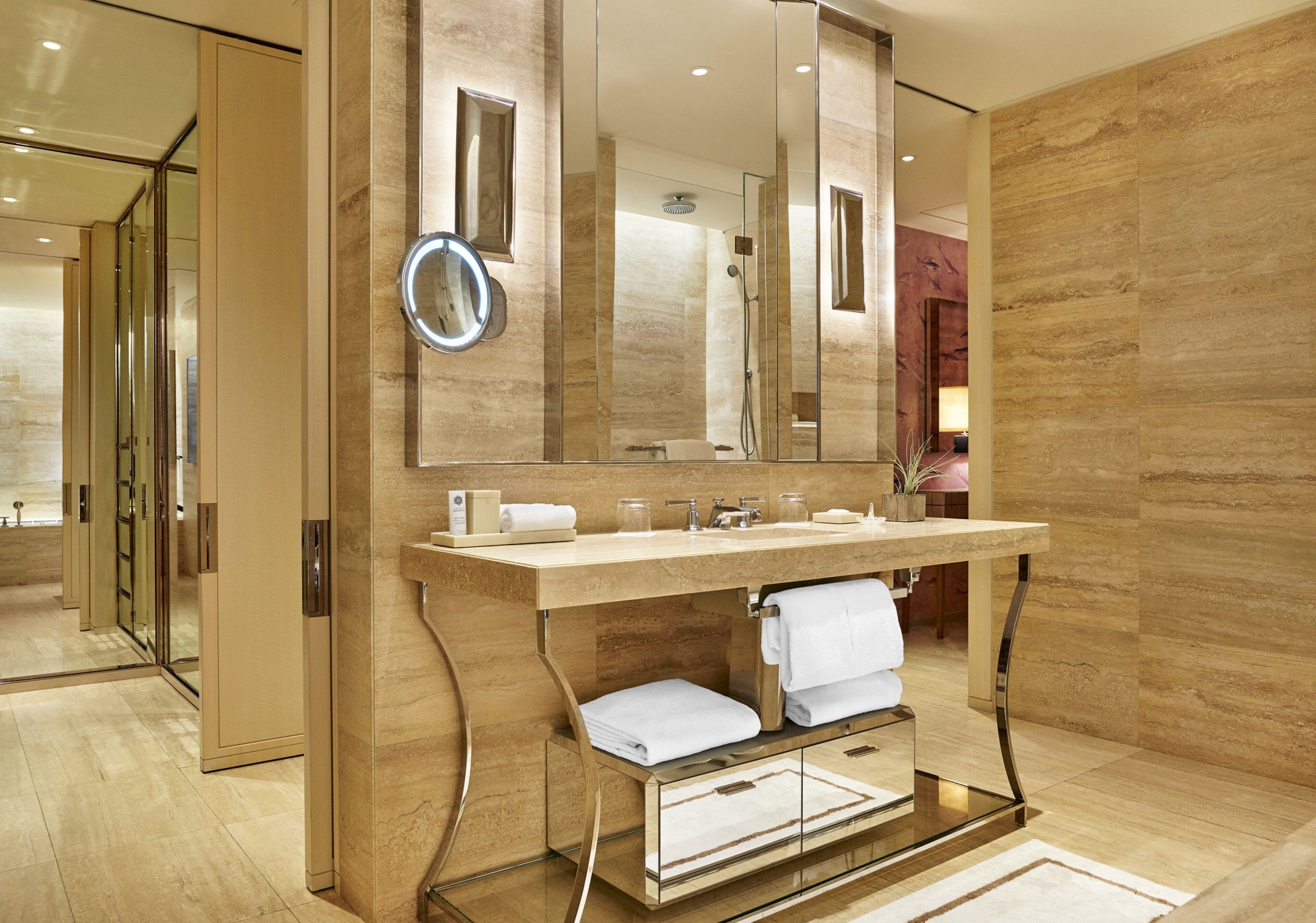 separate bathtub and shower, deep-soaking bathtub, rainfall showerhead