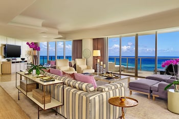 Presidential Suite, 2 Bedrooms, Ocean View | Living room | 42-inch LCD TV with premium channels, TV, DVD player at The St. Regis Bal Harbour Resort