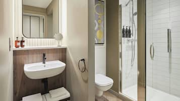 Shower, free toiletries, hair dryer, slippers