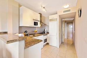 Classic Apartment, 2 Bedrooms, Terrace, Sea View | Private kitchen | Full-sized fridge, microwave, stovetop, coffee/tea maker
