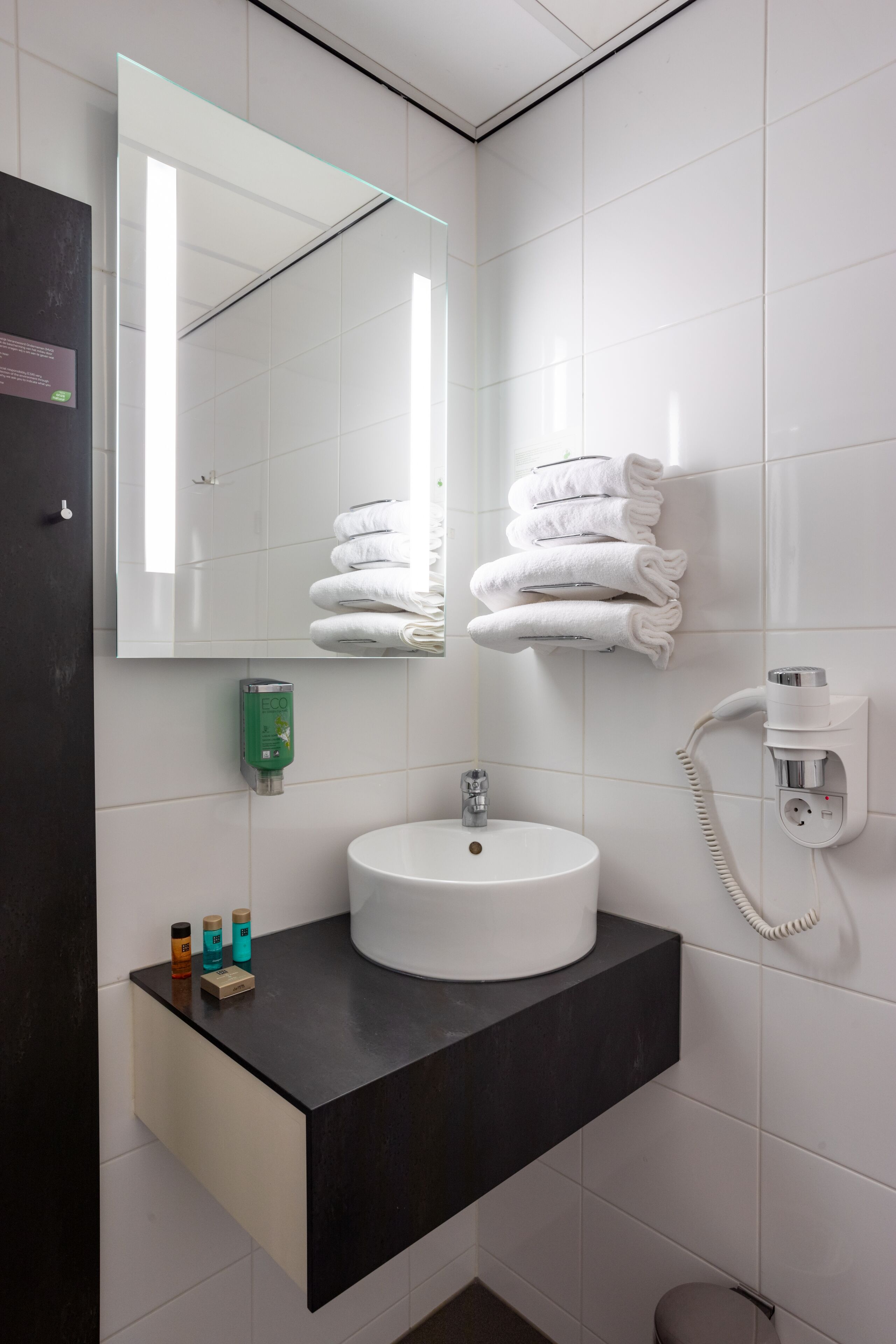 free toiletries, hair dryer, towels, soap