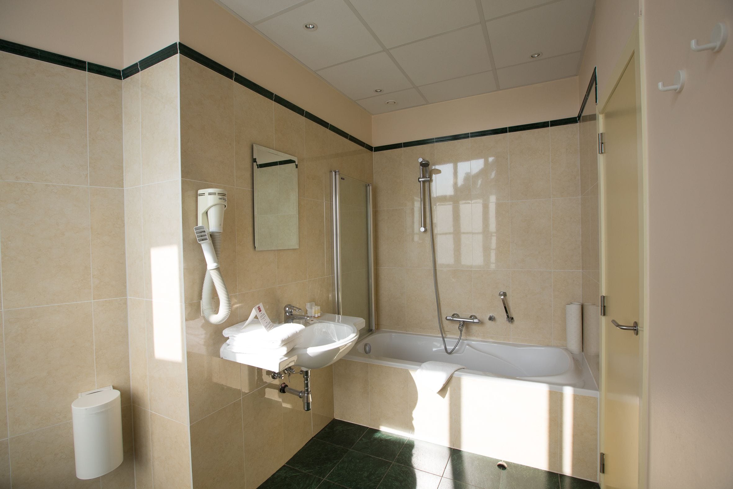 free toiletries, hair dryer, towels