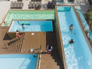 Indoor pool, seasonal outdoor pool, pool umbrellas