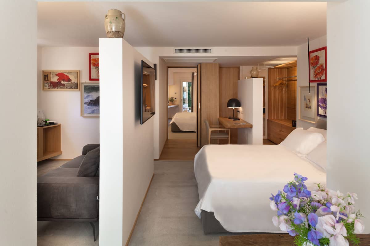 Elite suite, 2 slaapkamers, privézwembad (Praia Art) | 1 slaapkamer, lakens van Egyptisch katoen, luxe beddengoed, een minibar