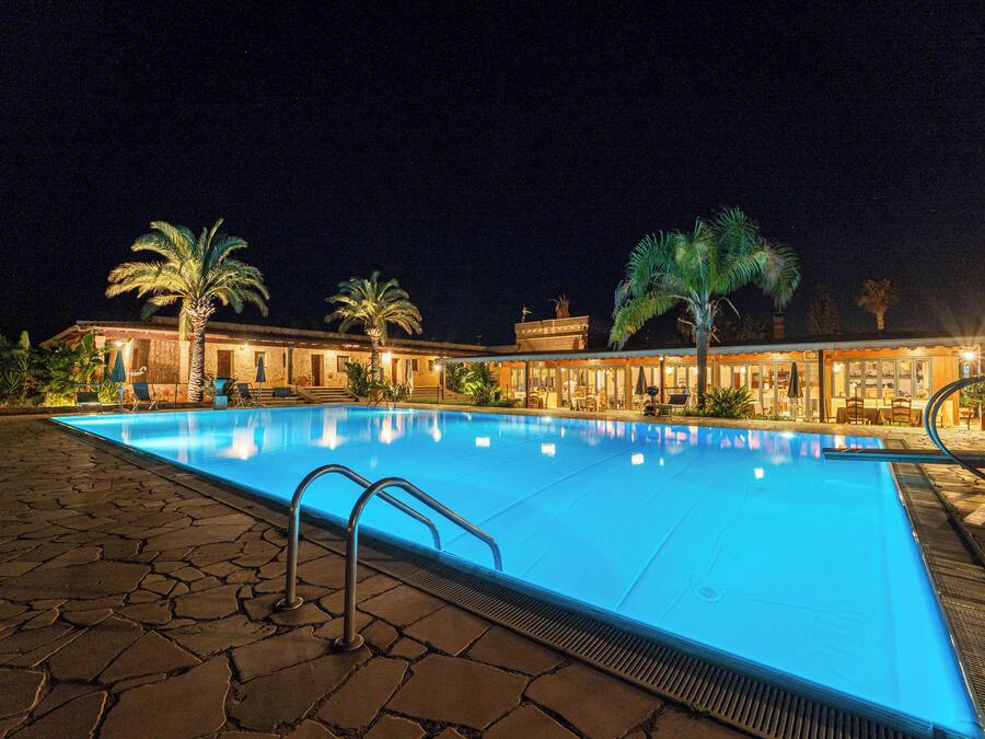 Seasonal outdoor pool, pool umbrellas